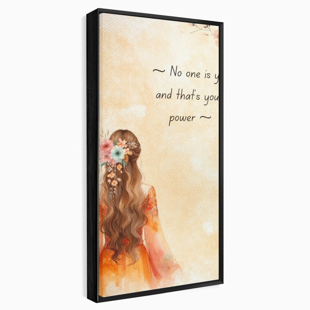 Tablou canvas cu tablou canvas cu femeie si flori, in rama de aluminiu negru